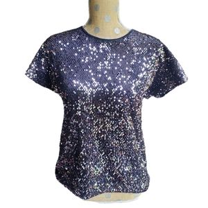 Black sequin top tshirt Jennifer Lopez small velvet sequence